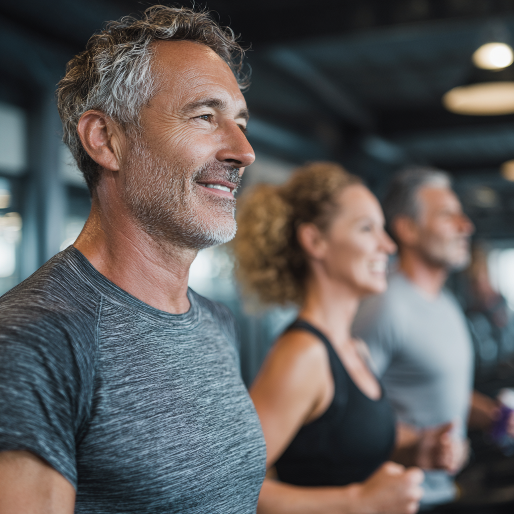 Gruppo di persone di mezza età che si allena insieme
